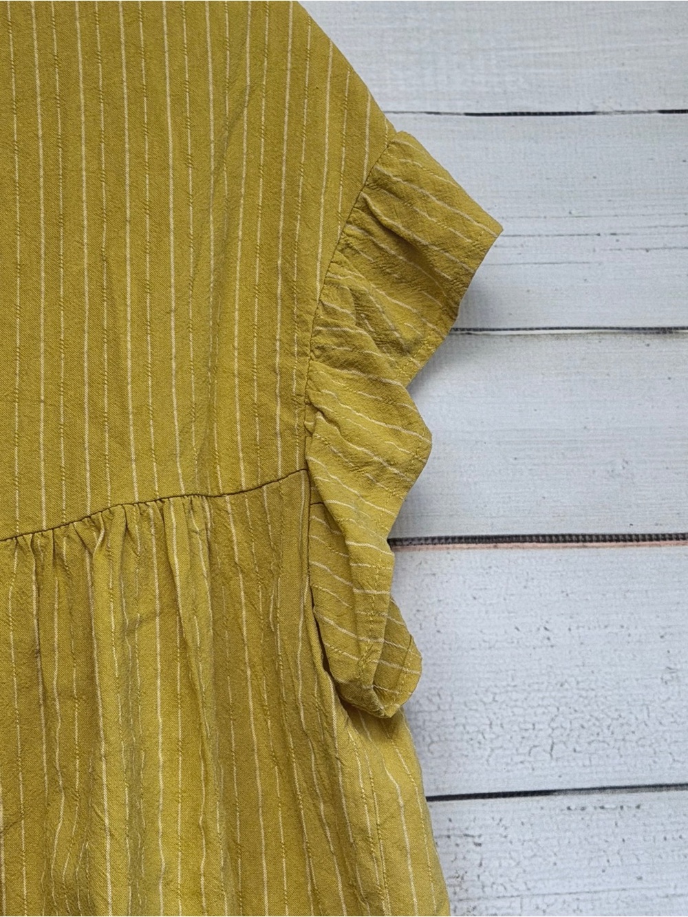 Altar'd State Pinstripe Babydoll Tunic Top with Flutter Ruffle Sleeves - Small - Picture 6 of 6